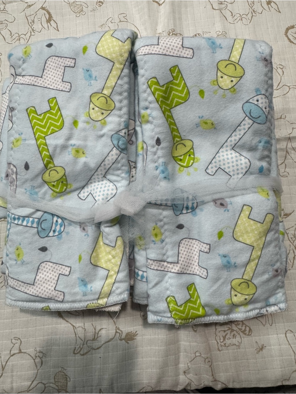 Baby Giraffe Print Blanket set- Light Blue, Lime, White